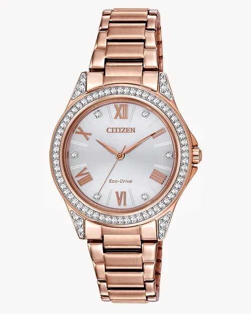 ★レア逆輸入★Citizen Eco-Drive Rose Gold Ladies Watch POV - Ladies Eco-Drive Pink Gold Crystal Watch | CITIZEN